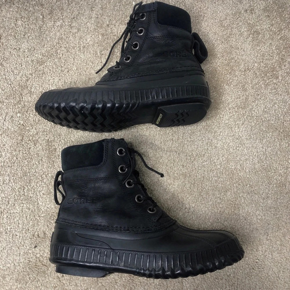 Sorel Cheyanne Black Leather Lace-up Waterproof Duck Boot Size 6.5 - Picture 5 of 12